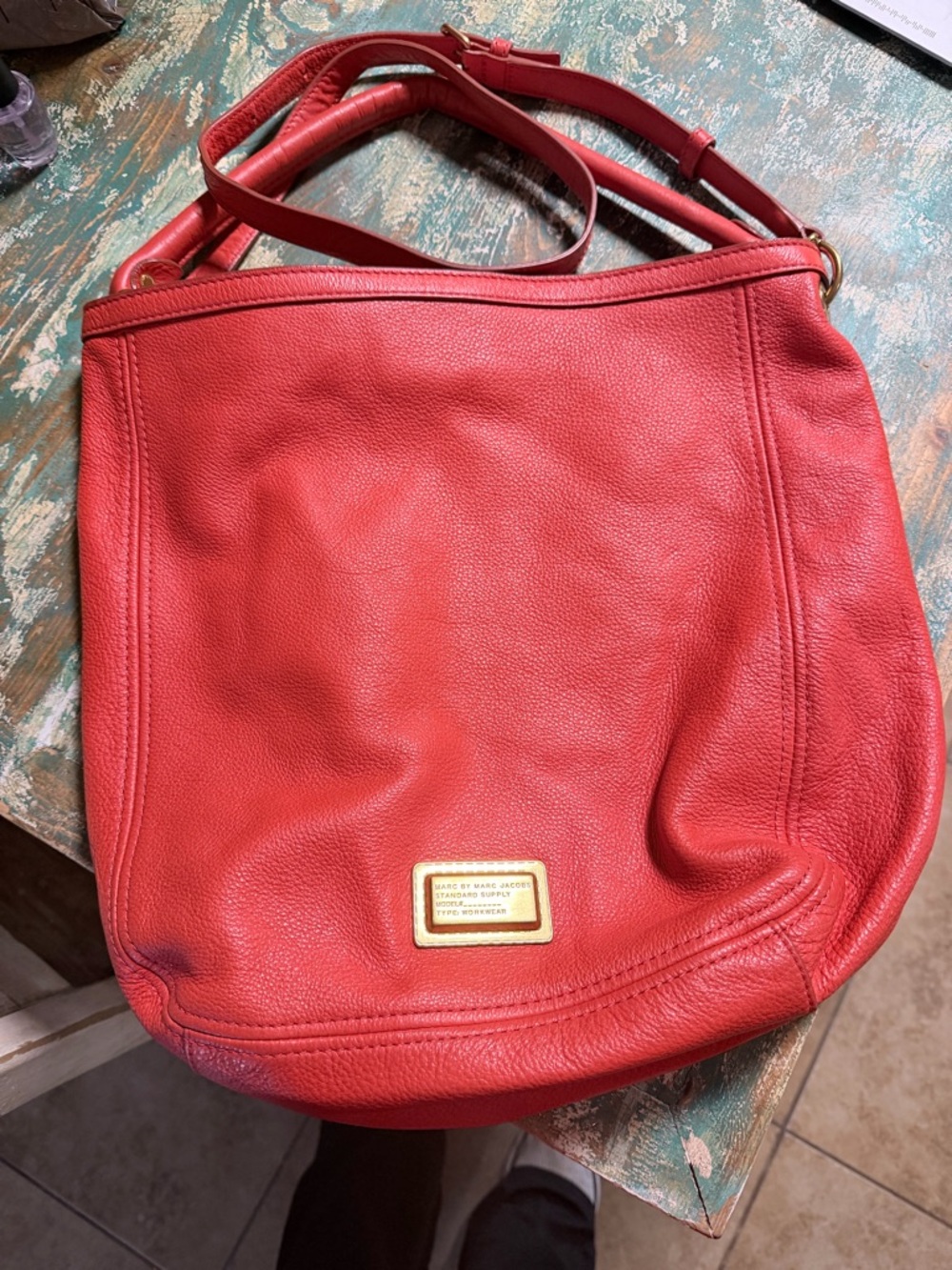 Marc by Marc Jacobs Coral-Red Pebbled Leather Shoulder Bag